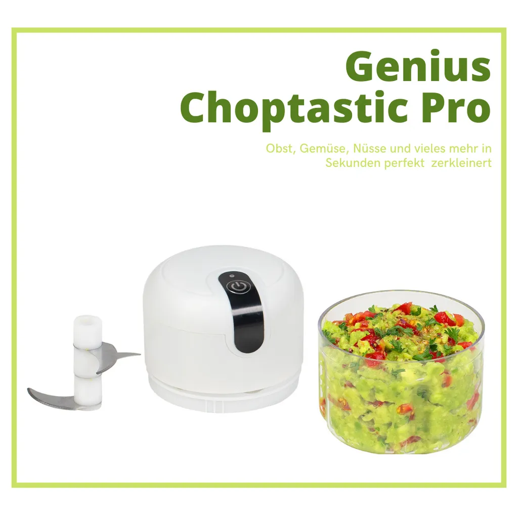 Genius Choptastic Pro Multi-Zerkleinerer 2 Stücke, 30 Watt, 250 Ml Fassungsvermögen, Elektrischer Zerkleinerer Für Obst, Gemüse, Käse, Schokolade, Nüsse Und Babynahrung 2 Genius Choptastic Pro Multi-Zerkleinerer 2 Stücke, 30 Watt, 250 Ml Fassungsvermögen, Elektrischer Zerkleinerer Für Obst, Gemüse, Käse, Schokolade, Nüsse Und Babynahrung – Bild 2