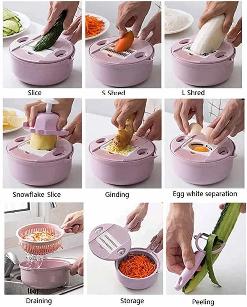 9 In 1 Multifunktionaler Gemüseschneider Gemüsereiben Allesschneider Obsthobel Reibe Zerkleinerer Zwiebelschneider Eierteiler,Rosa 2 9 In 1 Multifunktionaler Gemüseschneider Gemüsereiben Allesschneider Obsthobel Reibe Zerkleinerer Zwiebelschneider Eierteiler,Rosa – Bild 2