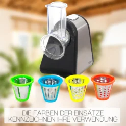 Zilan Elektrische Reibe | Elektrischer Gemüsehobel | Spiralschneider | Gemüseschneider | 200 Watt | 4 Aufsätze | -Herd Gluck Verkäufe 2899c0977aba8edaf9a1d4a5450f5701