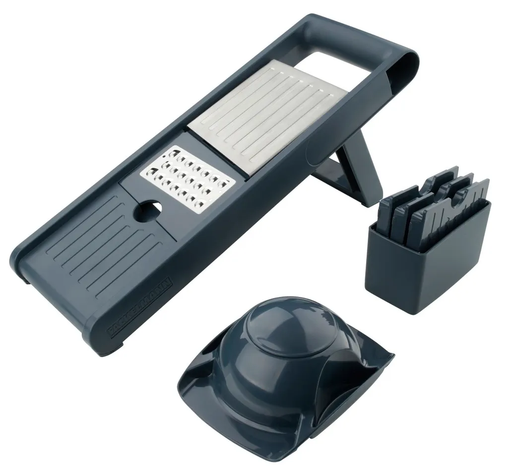 Fackelmann Gemüsehobel #easyprepare, Hochwertiger Gemüseschneider, Mandoline Mit 4 Verschiedenen Schneideinsätzen, Stabiler Küchenhobel Mit Aufbewahrungsbehälter (Farbe: Blau / Grau), 1 X 6 Teile 4 Fackelmann Gemüsehobel #easyprepare, Hochwertiger Gemüseschneider, Mandoline Mit 4 Verschiedenen Schneideinsätzen, Stabiler Küchenhobel Mit Aufbewahrungsbehälter (Farbe: Blau / Grau), 1 X 6 Teile – Bild 4