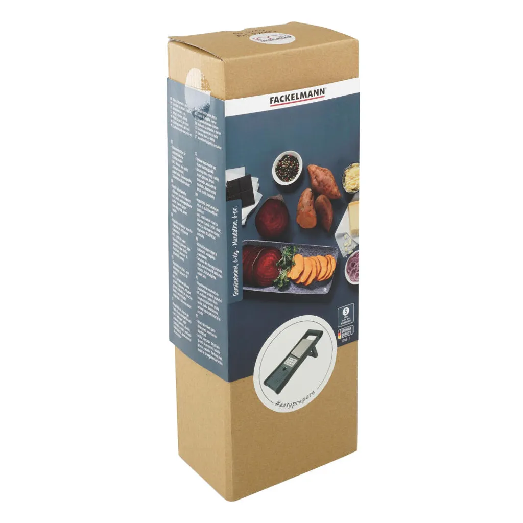 Fackelmann Gemüsehobel #easyprepare, Hochwertiger Gemüseschneider, Mandoline Mit 4 Verschiedenen Schneideinsätzen, Stabiler Küchenhobel Mit Aufbewahrungsbehälter (Farbe: Blau / Grau), 1 X 6 Teile 11 Fackelmann Gemüsehobel #easyprepare, Hochwertiger Gemüseschneider, Mandoline Mit 4 Verschiedenen Schneideinsätzen, Stabiler Küchenhobel Mit Aufbewahrungsbehälter (Farbe: Blau / Grau), 1 X 6 Teile – Bild 11