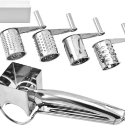 4 In 1 Edelstahl Manuelle Rotary Käsereibe Aus Edelstahl Gemüse Kaese Cutter Käseraspel Käsereiben Mit 4 Ersatzköpfe