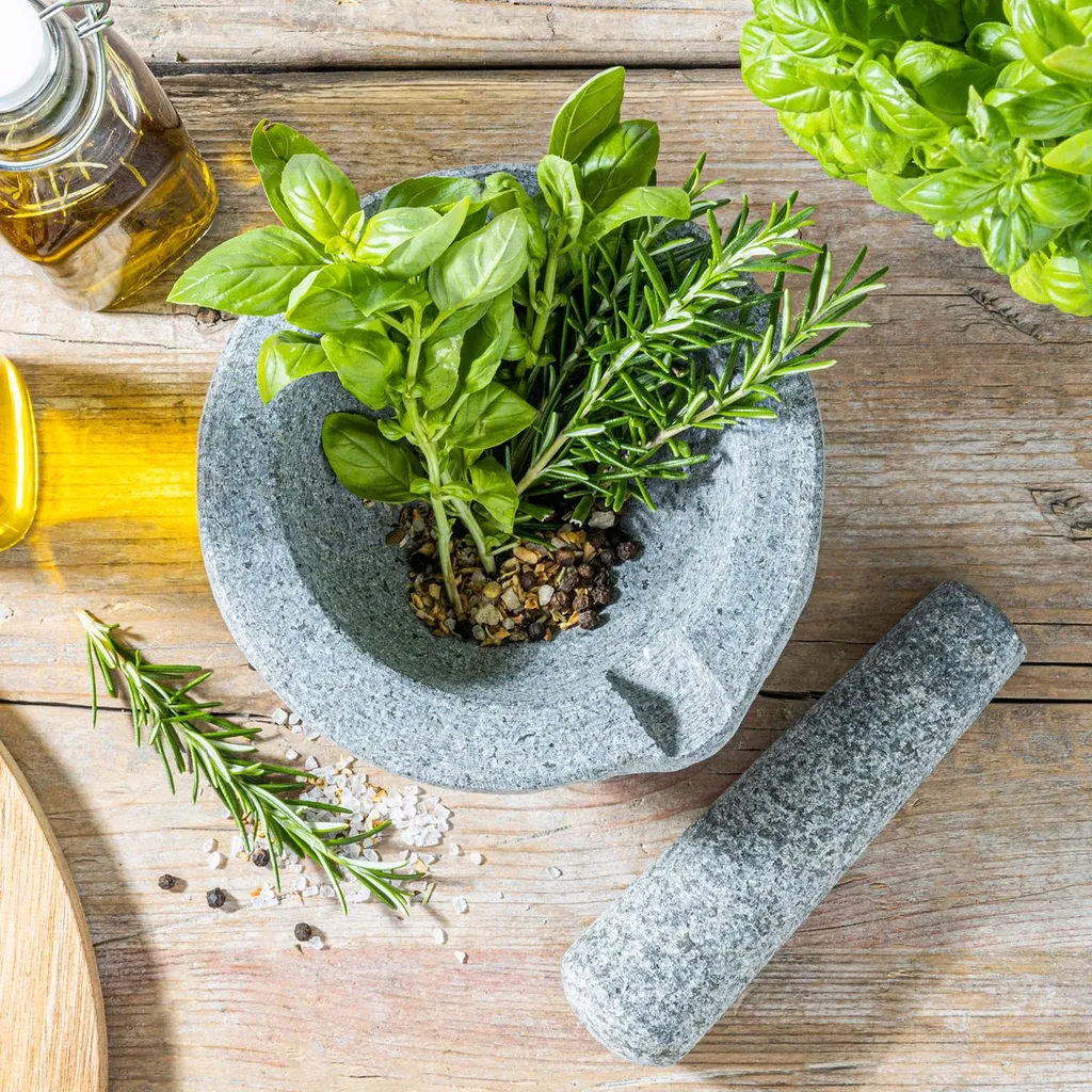 Mörser Mit Stößel Reibe Zerkleinerer Gewürz Mühle Aus Granit 5 Mörser Mit Stößel Reibe Zerkleinerer Gewürz Mühle Aus Granit – Bild 5