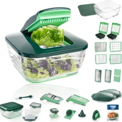 Genius Nicer Dicer Chef Deluxe (34 Teile) Inkl. Glasschüssel-Set Gemüse-& Obst Schneider Allesschneider In Smaragdgrün; A27062