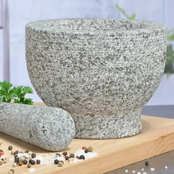 Mörser Aus Granitstein Mit Stößel - 15cm Durchmesser - Höhe: 11cm