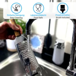 REDSALT® Premium Parmesanreibe Mit Holzgriff | Rasiermesserscharfe Profi Julienne Edelstahl Reibe Für Feine Gemüsestreifen Karotte Zucchini Kartoffel Obst Apfel | Küchenreibe Hobel Raspel Für Käse -Herd Gluck Verkäufe 894c628bfcb407dbfc3c3c11732632bb