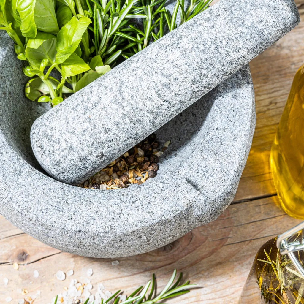 Mörser Mit Stößel Reibe Zerkleinerer Gewürz Mühle Aus Granit 4 Mörser Mit Stößel Reibe Zerkleinerer Gewürz Mühle Aus Granit – Bild 4