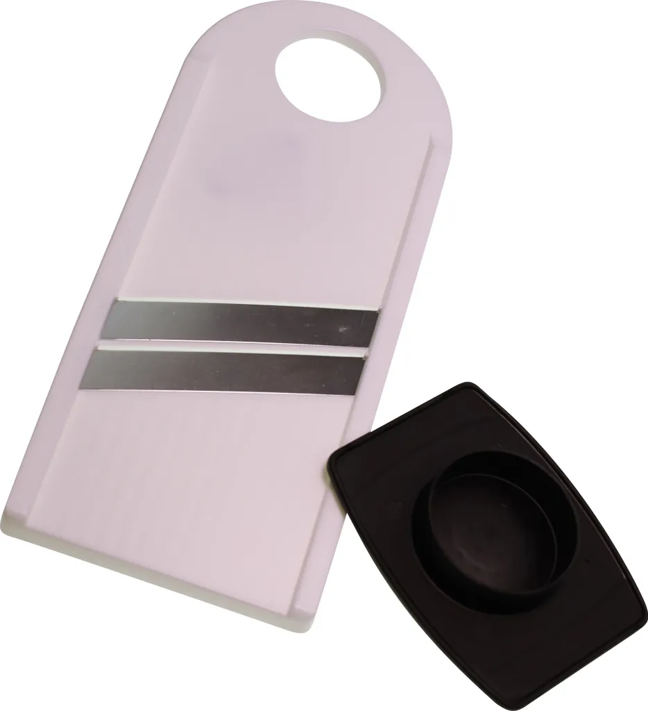 Fackelmann Gemüsehobel Mit Restehalter, Gemüseschneider Mit 2 Edelstahl-Klingen, Hochwertiger Gurkenhobel (Farbe: Weiß/Schwarz), Menge: 1 Stück 3 Fackelmann Gemüsehobel Mit Restehalter, Gemüseschneider Mit 2 Edelstahl-Klingen, Hochwertiger Gurkenhobel (Farbe: Weiß/Schwarz), Menge: 1 Stück – Bild 3