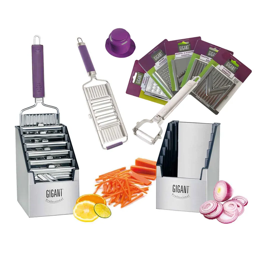 Muxel Gemüse-Hobel (Vierfachhobel) Mega-Set Mit 5 Zusätzlichen Einsätzen In Der Praktischen Multi-Box, Lila 1 Muxel Gemüse-Hobel (Vierfachhobel) Mega-Set Mit 5 Zusätzlichen Einsätzen In Der Praktischen Multi-Box, Lila