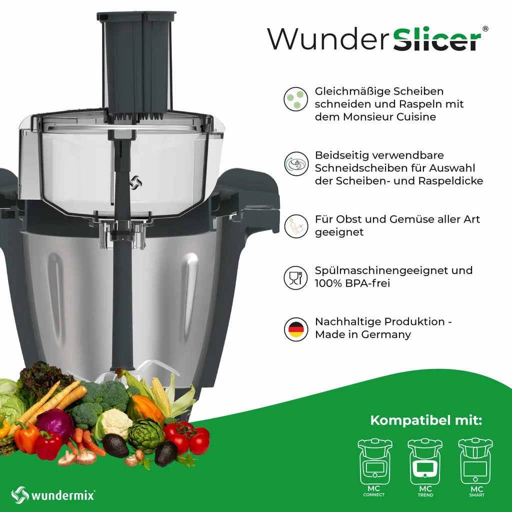 Wundermix Gemüseschneidaufsatz WunderSlicer Gemüseschneider Gemüseraspel Monsieur Cuisine Connect Trend & Smart 4 Wundermix Gemüseschneidaufsatz WunderSlicer Gemüseschneider Gemüseraspel Monsieur Cuisine Connect Trend & Smart – Bild 4