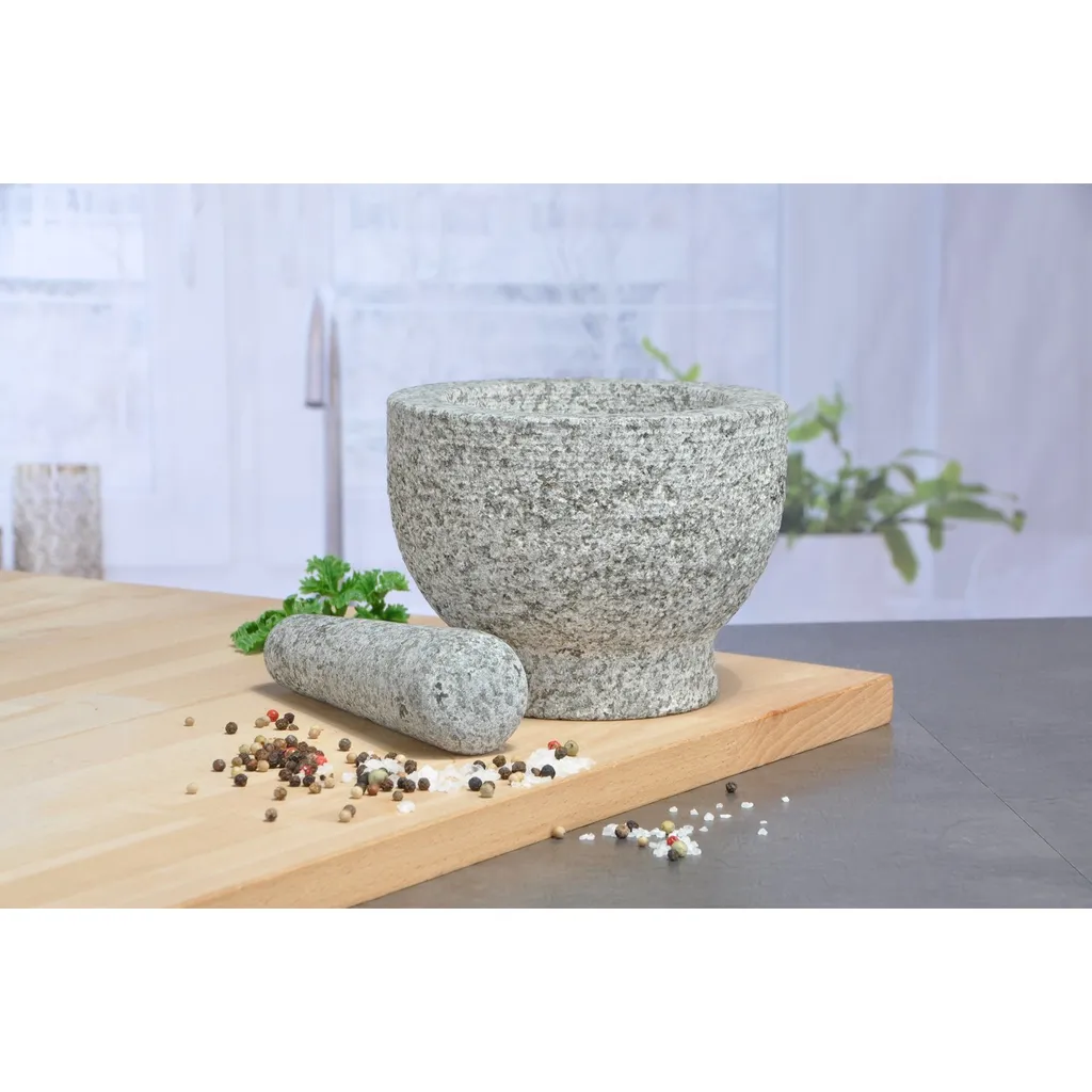 Mörser Aus Granitstein Mit Stößel - 15cm Durchmesser - Höhe: 11cm 6 Mörser Aus Granitstein Mit Stößel - 15cm Durchmesser - Höhe: 11cm – Bild 6