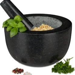 Relaxdays Runder Mörser Mit Stößel Aus Granit