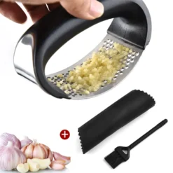 Garlic Press Knoblauchpresse Edelstahl Rostfrei, Knoblauchschneider Spülmaschinenfest Küchenhelfer Mit Silikon Schäler Und Ingwerpresse Bürste