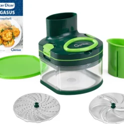 Genius Nicer Dicer Pegasus Gemüsezerkleinerer 10-tlg | Handzugdeckel | Geringer Kraftaufwand | Gemüseschneider Für Schnelles & Sicheres Arbeiten | Fein Reiben + Grob Schneiden