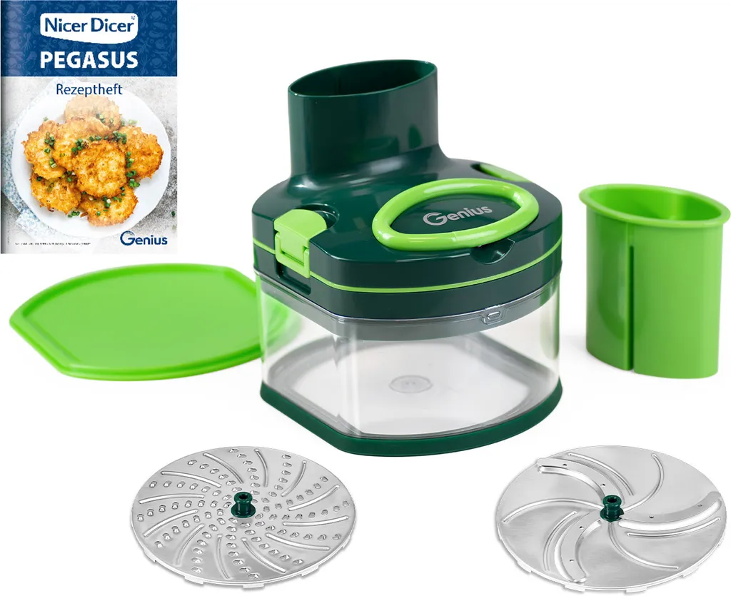 Genius Nicer Dicer Pegasus Gemüsezerkleinerer 10-tlg | Handzugdeckel | Geringer Kraftaufwand | Gemüseschneider Für Schnelles & Sicheres Arbeiten | Fein Reiben + Grob Schneiden 1 Genius Nicer Dicer Pegasus Gemüsezerkleinerer 10-tlg | Handzugdeckel | Geringer Kraftaufwand | Gemüseschneider Für Schnelles & Sicheres Arbeiten | Fein Reiben + Grob Schneiden
