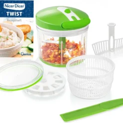 Genius Nicer Dicer Twist Universalzerkleinerer Set 9-tlg - Gemüseschneider Manuell Mit Seilzug, Salatschleuder & Sieb 1000ml; A29187