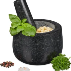 Relaxdays Granit Mörser Mit Stößel 12 Cm