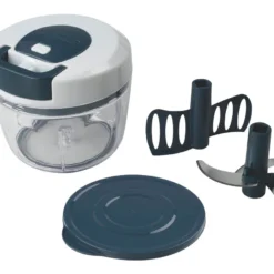 Fackelmann Multi-Hacker Easyprepare, Hochweritger Mulit-Zerkleinerer Mit Seilzug, Transparenter Auffangbehälter Mit Frischhaltedeckel, Sicher Halt Durch Anti-Rutsch-Boden (Farbe: Weiß / Blau-Grau)