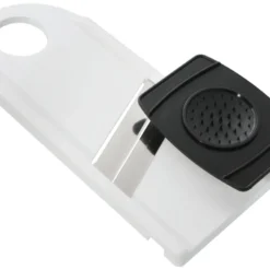 Fackelmann Gemüsehobel Mit Restehalter, Gemüseschneider Mit 2 Edelstahl-Klingen, Hochwertiger Gurkenhobel (Farbe: Weiß/Schwarz), Menge: 1 Stück