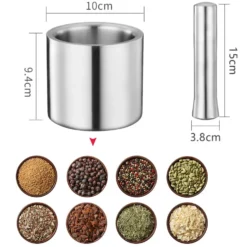 2er Set BAYLI Edelstahl Mörser Mit Stößel & Deckel - Massiver Gewürzmörser Für Die Küche - Bruchfeste Kräutermühle - Gewürzmühle Für Kräuter Und Gewürze - Tabletten Zerkleiner - Tablettenmörser -Herd Gluck Verkäufe fc65559871afd236065947bd4b68ce40 1